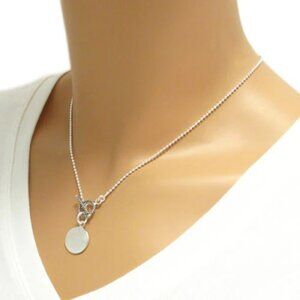CHIC STERLING SILVER ENGRAVABLE ROUND TAG PENDANT BEAD NECKLACE
